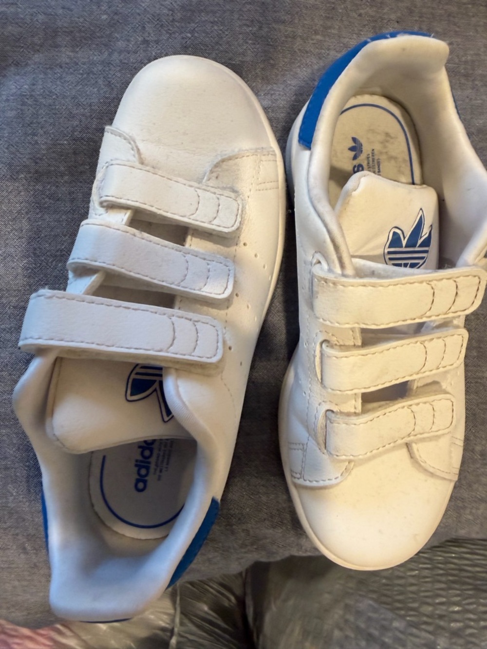 adidas Kids White Sneakers with Blue Accents Velcro
